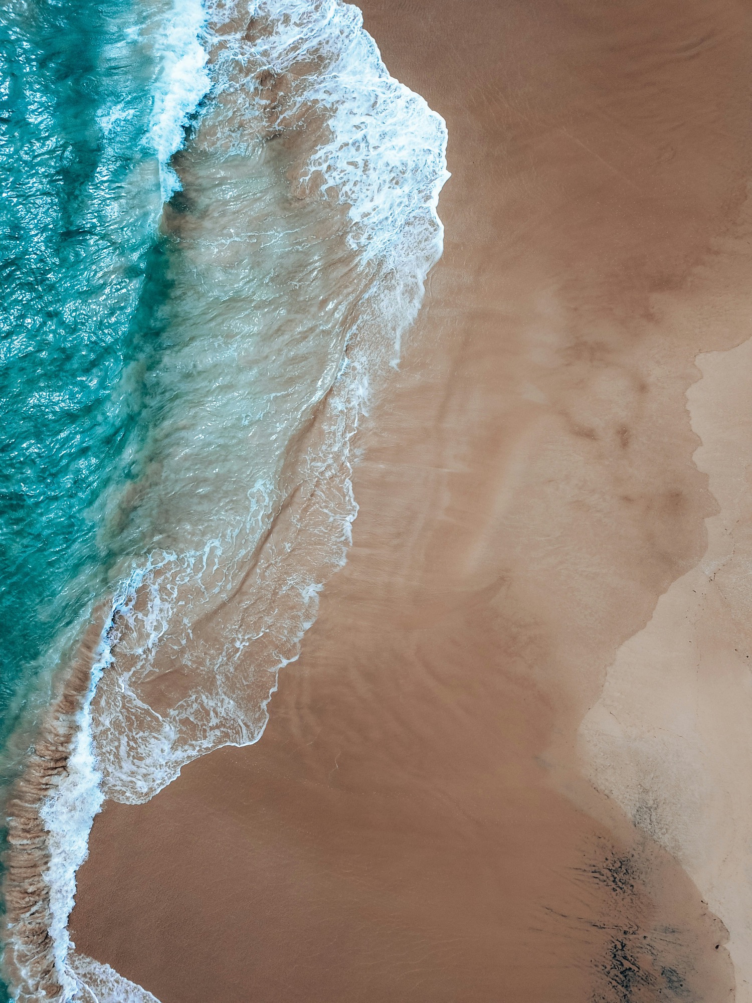 Ocean foam tracing the edge of a sandy coastline